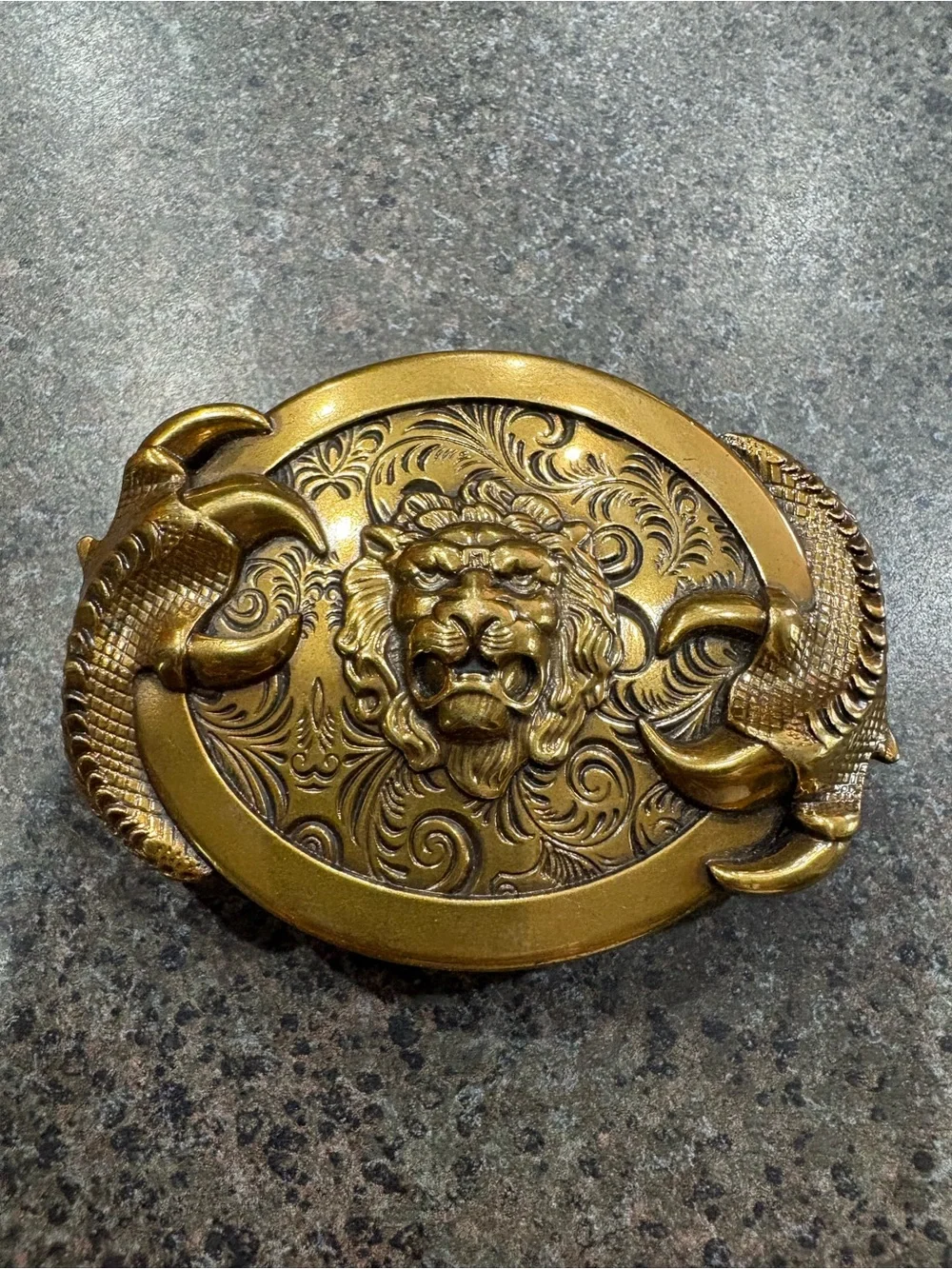Ornate Lion vintage belt buckle